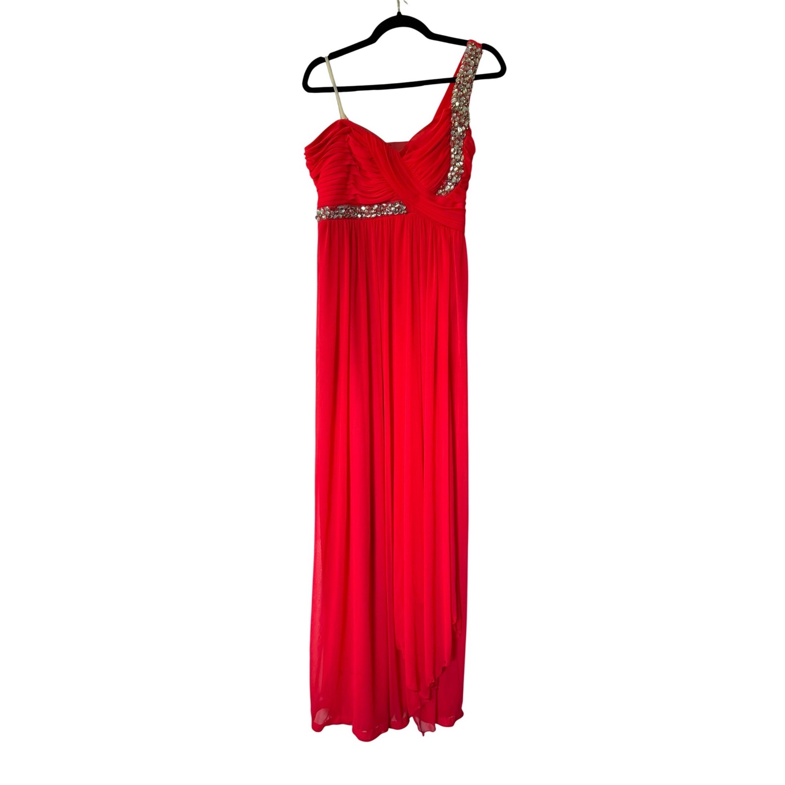 Deb Coral One Shoulder Rhinestone Embellished Chiffon Prom Formal Gown Dress 13